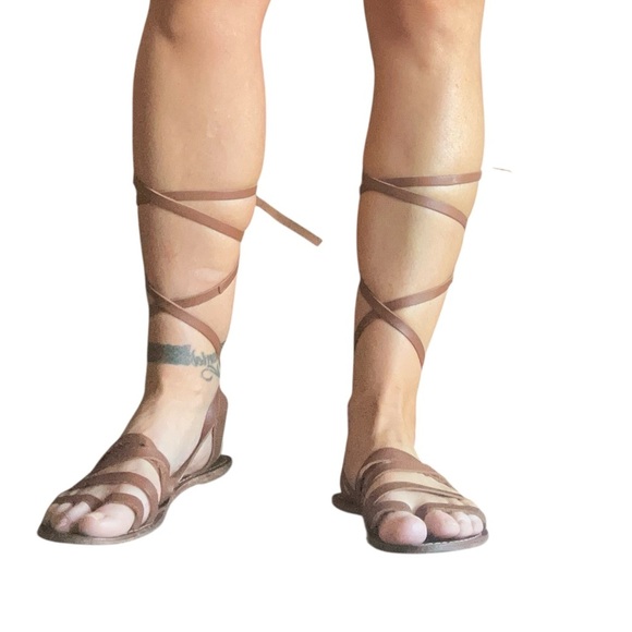 Free People Harpoon Wrap Strappy Sandals Leather Brown Size 38 (7.5-8) Women’s - Picture 2 of 8